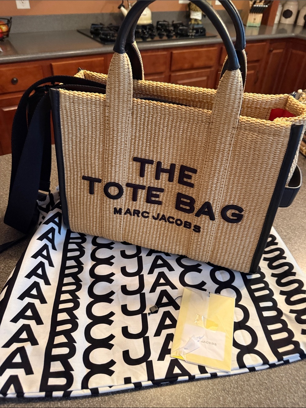 Marc Jacobs The Tote Bag Raffia with Black Trim and Lettering